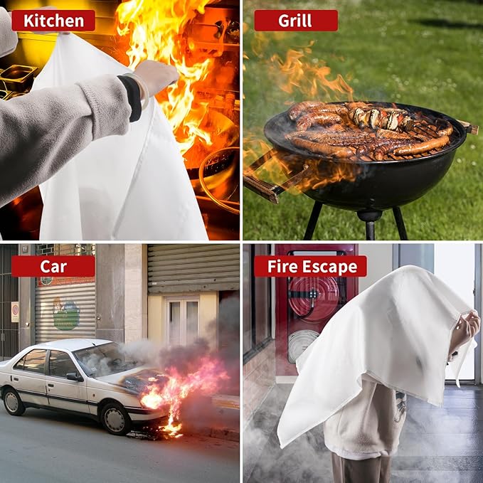 Emergency Fire Blanket - 4 Pack, Fire Suppression Blanket for Home and Kitchen, 40??x 40?? Fiberglass Fire Blanket (4)