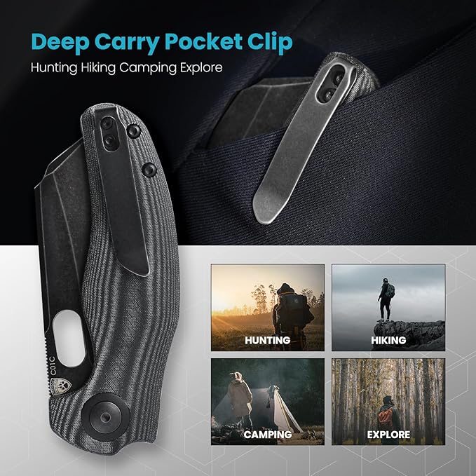 Kizer C01C Sheepdog Pocket Knife, 3.31" 154CM Blade EDC Camping Folding Knife with Black Micarta Handle, Small Survival Knives for Men Women, Hunting Knives with Liner Lock & Thumb Hole, V4488C1 ﻿