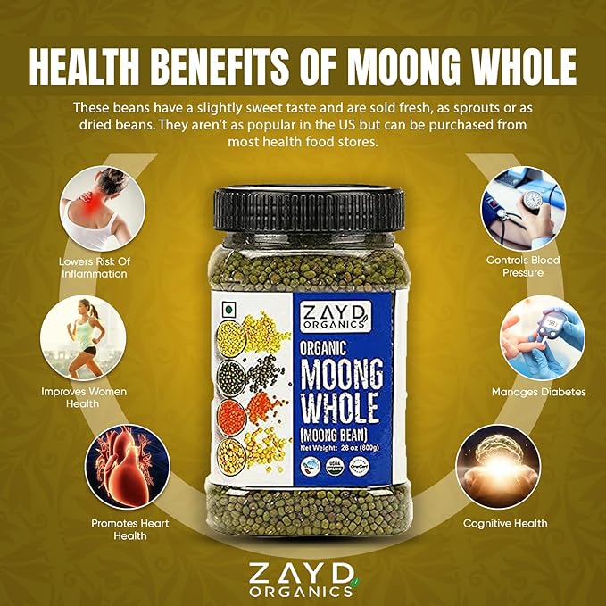 Zayd Organics Moong Whole 1.75lbs (800g) Green Mung Beans