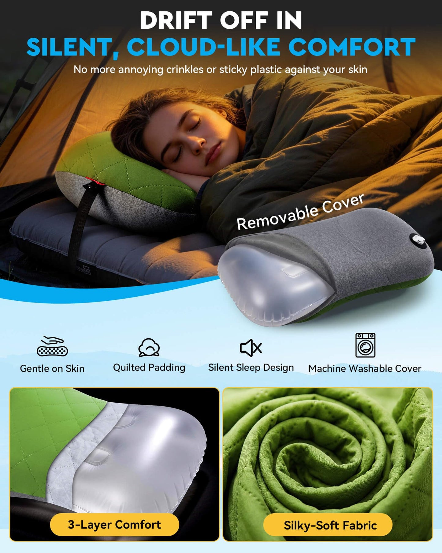 Hikenture Camping Pillow with Removable Cover, Ultralight Inflatable Pillow