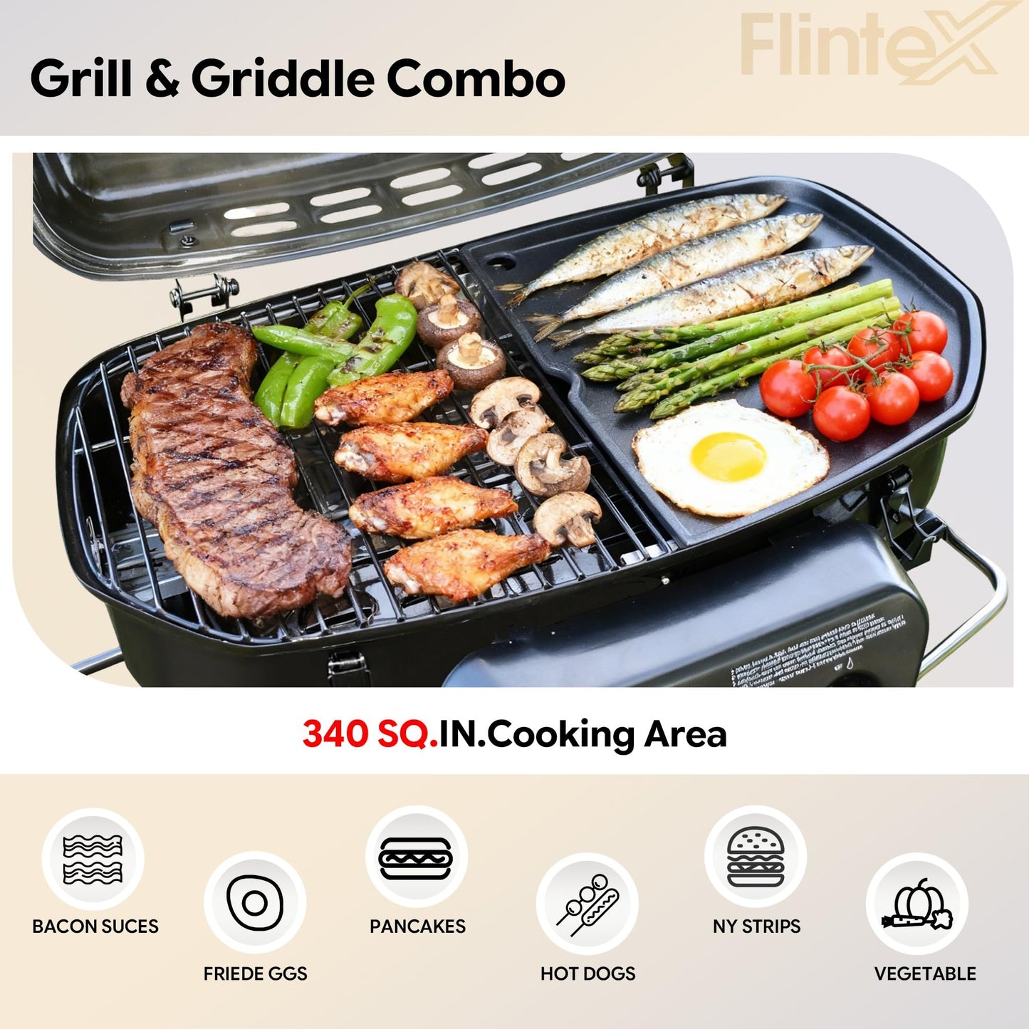 Flintex Portable Propane Gas Grill, 2-Burner Foldable Grill, 340 sq.in.