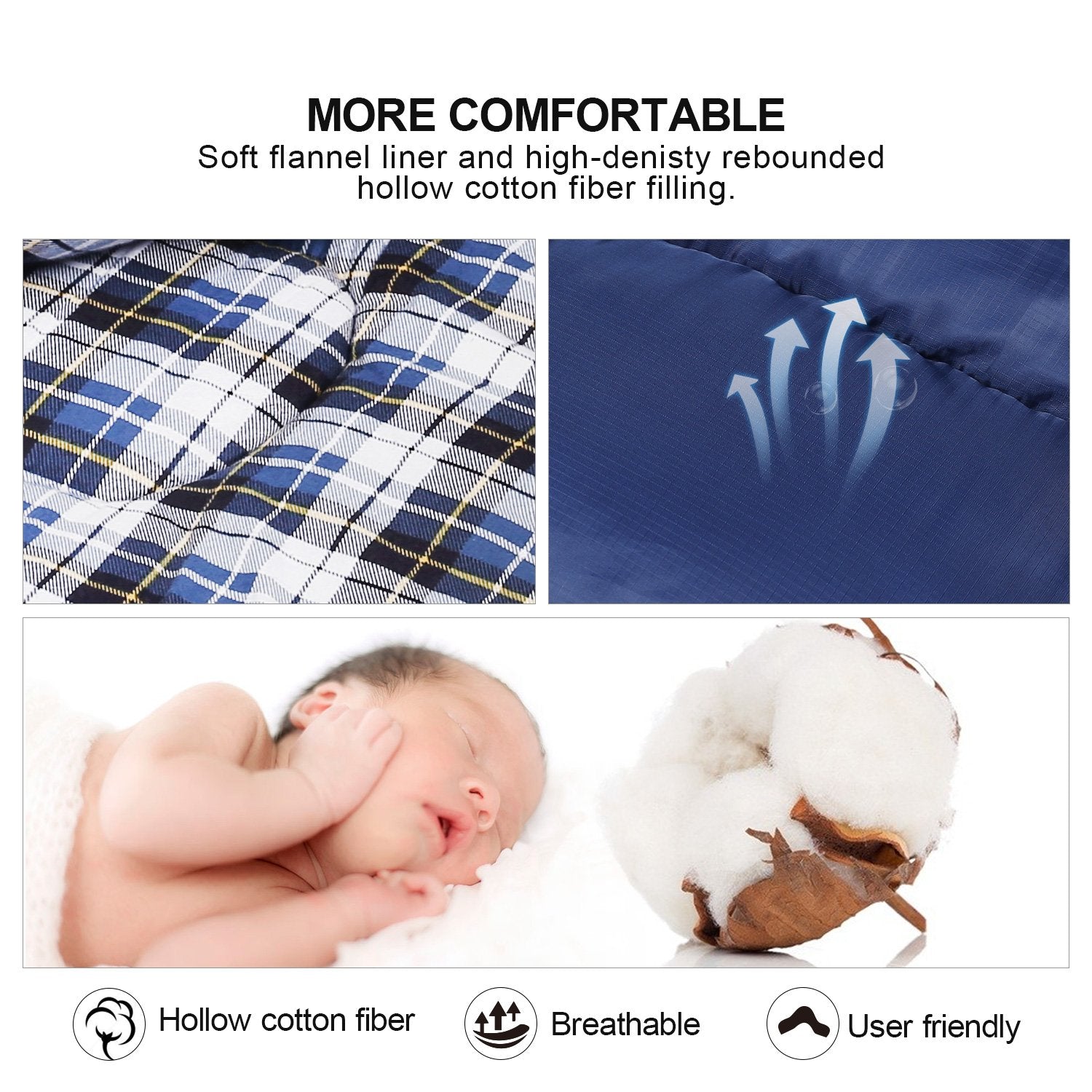 REDCAMP Outdoors Cotton Flannel Sleeping bag for Camping Hiking Climbing Backpacking, 3-season Trip