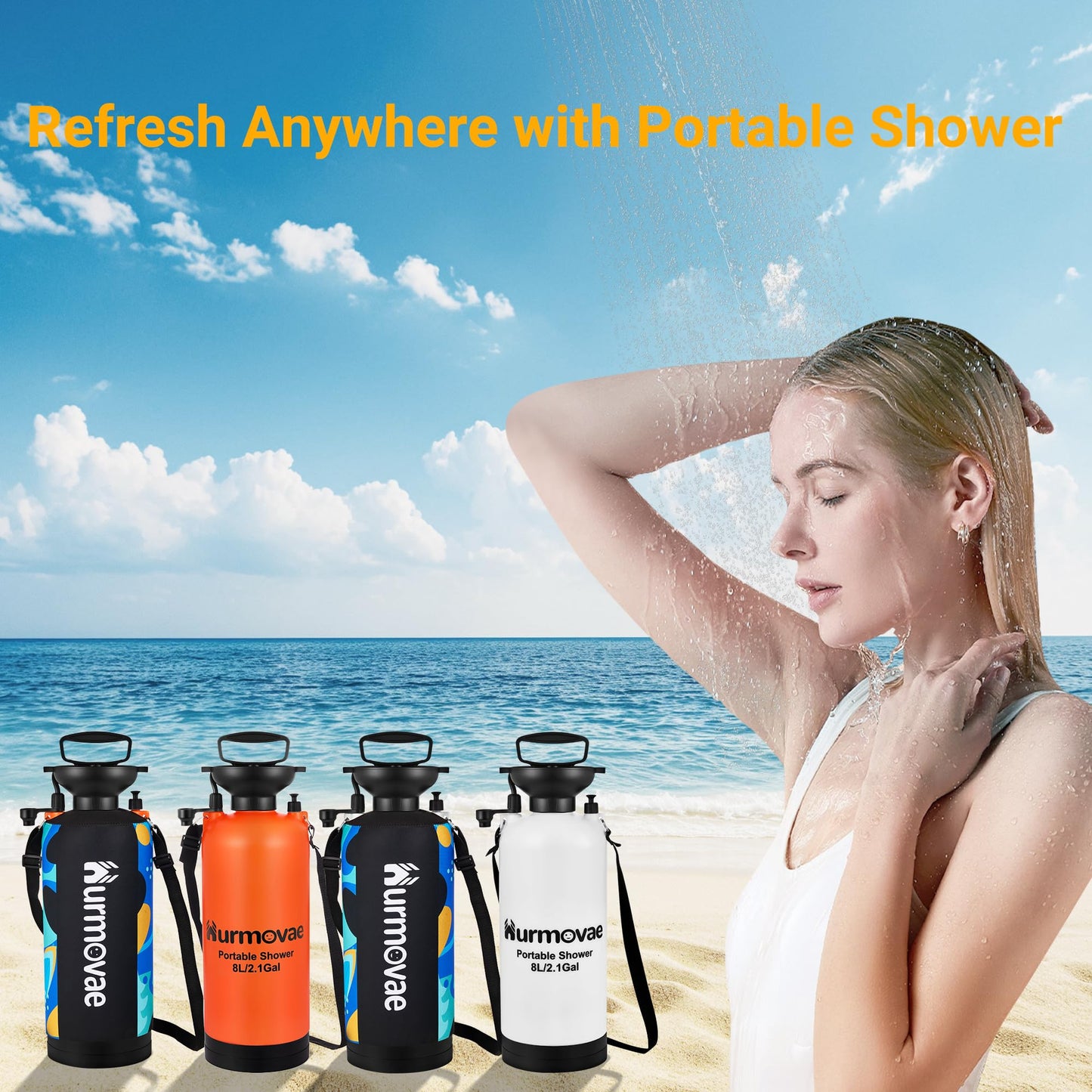 Hurmovae 2.1Gallon (8L) Portable Shower for Beach & Camping, 10 Spray Modes