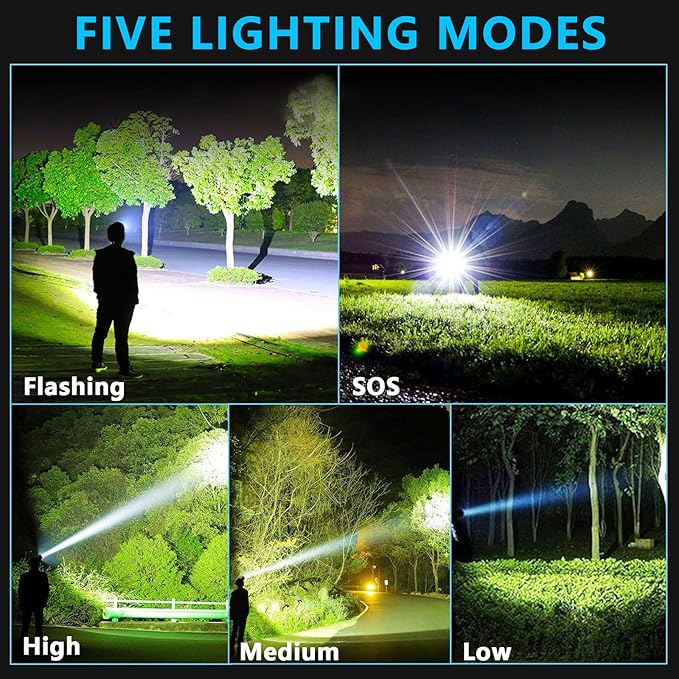 AMAKER LED Headlamp Rechargeable, 9000mAh Long Battery Head Lamp with 5 Modes, IPX7 Waterproof USB Rechargeable Headlight, Zoomable Headlamp for Adults, 90° Adjustable for Camping Hunting Climbing