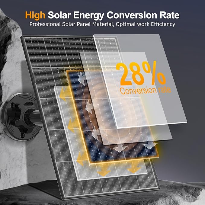 Solar Panel for Security Camera, 8W High Conversion Rate Solar Panels for Cameras Compatible with Rechargeable Battery Security Camera, 9.8FT Cable, IP65 Waterproof, 360° Adjustable Wall Mount