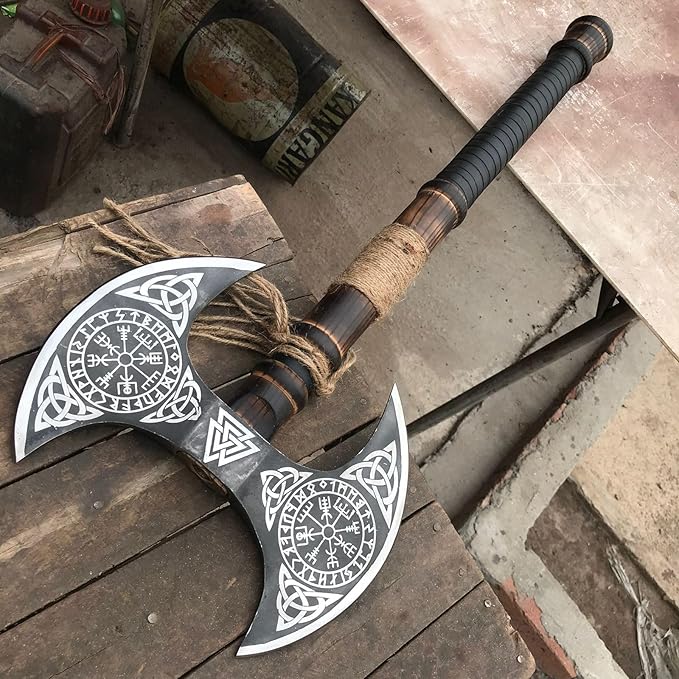 [MDM King Tools] Custom Handmade Viking Axe Medieval Ax with Viking Gift, Hand Axes, Viking Gifts for Men, Camping Tomahawk, Bearded, Ragnar Axe with Leather Sheath (Dobule)