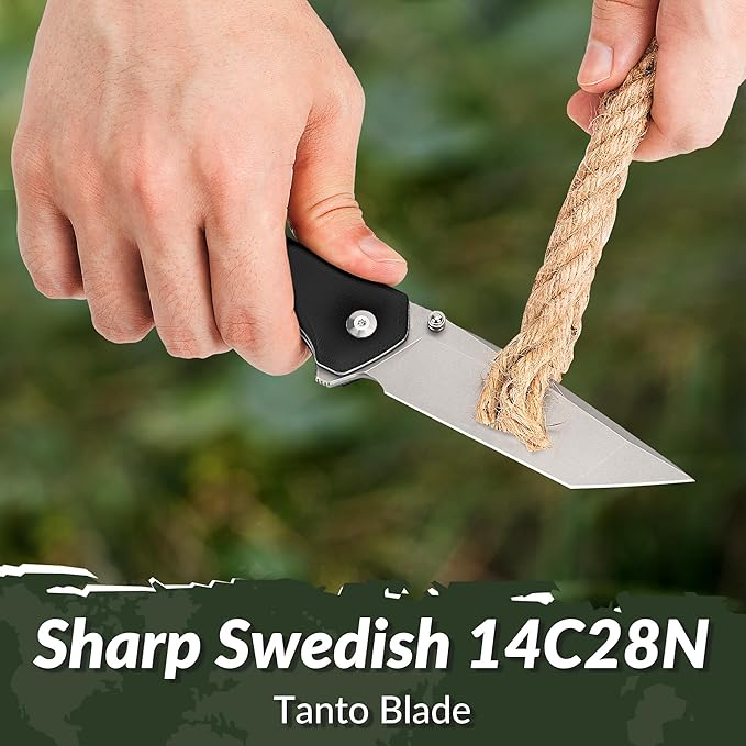 CIVIVI Brazen Folding Knife, Button Lock Pocket Knife with 3.46'' Swedish 14C28N Tanto Blade, Ultra-Grip G10 Handle, Low Profile Clip for EDC C19059C-1 (Black)
