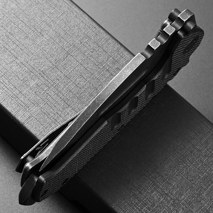 Ccanku C1137 Folding Knife, D2 Blade G10&Steel Handle EDC Tool Knife for Outdoor Camping Hiking Fishing(Black)