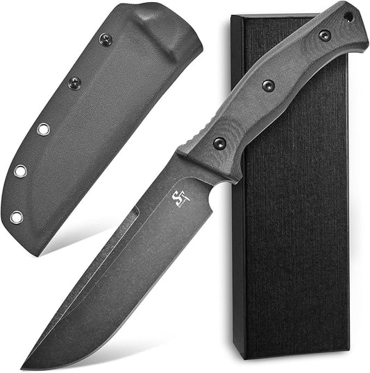 Sitivien ST22 Fixed Blade Knife 154CM Stainless Steel Blade Micarta Handle Full Tang EDC Tool Straight Knife for Working Camping Survival(Black)