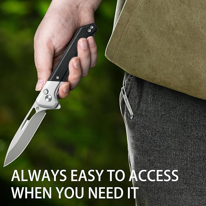 NedFoss ELF II Pocket Knife, 3.3" 14C28N Blade Button Lock EDC Knife with G10 Handle, Flipper Open, Reversible Deep Carry Pocket Clip, Lightweight Slim Utility Folding Knives for Men Women