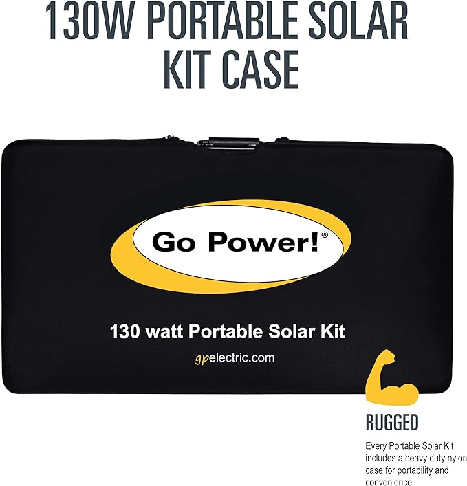 Go Power! GP-PSK-130 130W Portable Folding Solar Panel Kit with 10 Amp Solar Controller, Great for RV and Camping, Includes Controller, Battery Clamps, SAE Solar Plug Adapter, Ring Terminal Connectors
