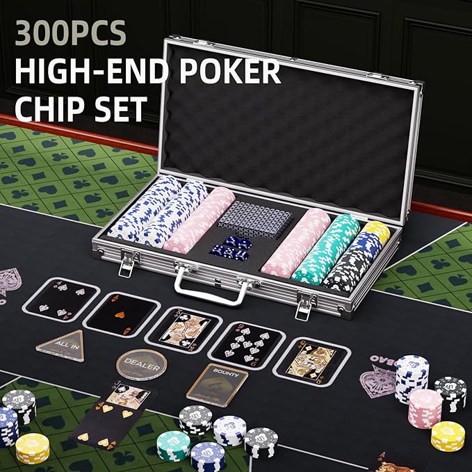 Poker Chips Set for Texas Holdem 300 Pcs Numbered Blackjack Chips,Denomination Tournaments Pokers with Case,11.5 Gram Casino Gambling Game Chips with Value for Girly