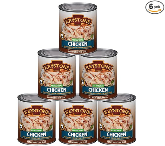 Keystone All Natural Premium Canned Chicken 28 Oz Fully Cooked | No Water Added | Ready to Meat | Quick Meals Emergency Survival Food Canned Meat Pack of 6