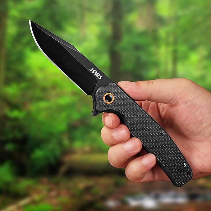 Folding Tactical Pocket Knife Lightweight Carbon Fiber Handle D2 Stainless Steel Blade with Liner Lock 3.38'' EDC Knife is Perfect for Camping Fishing Hiking Survival Makes a Great Gift