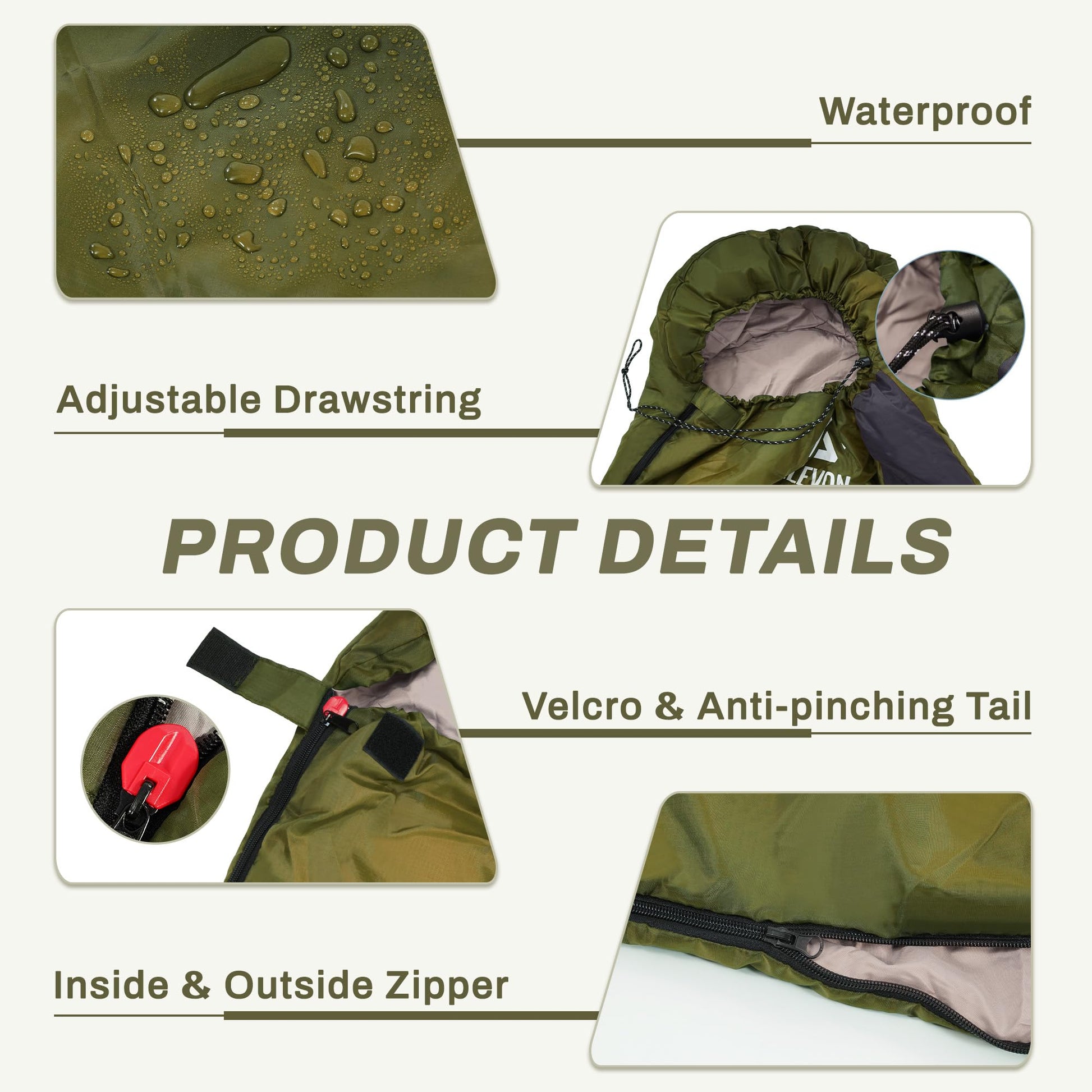 Elevon Sleeping Bag for Adults Teens Kids Cold Warm Weather, Portable Waterproof & Lightweight