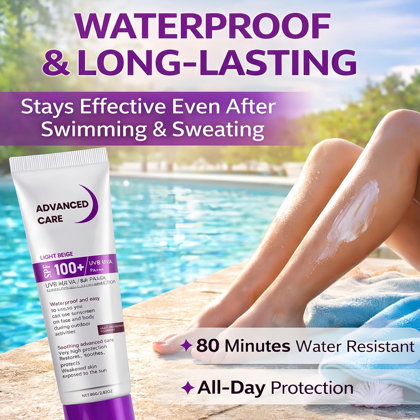 2 Pack SPF 100+ Sunscreen For Outdoor Sport - Face & Body Lotion, Broad Spectrum UVA/UVB PA+++