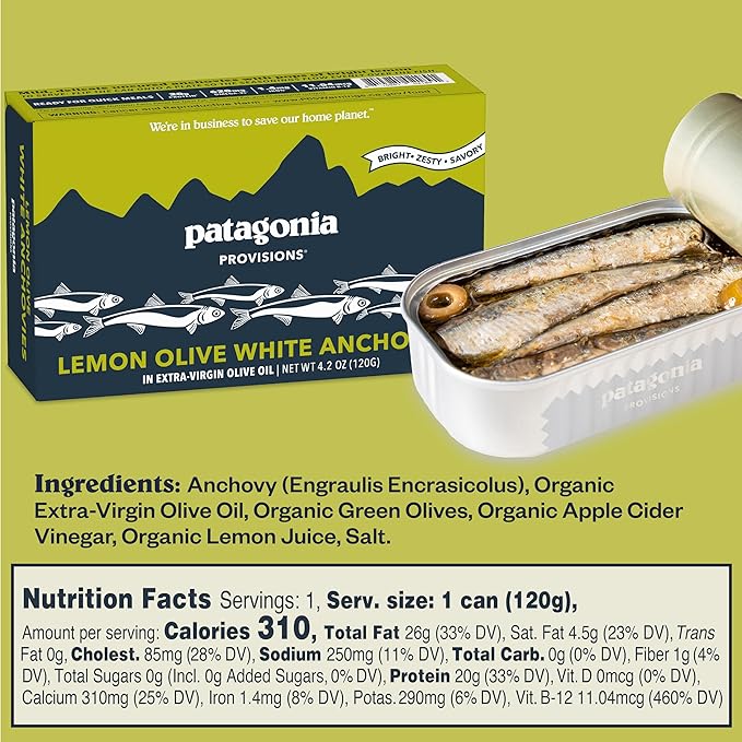 Patagonia Provisions Tinned Fish Variety Bundle | (1) Smoked Mussels, (1) Lemon Caper Mackerel, (1) Coconut Curry Sardine, (1) Lemon Olive Anchovy
