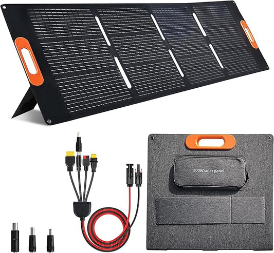 200W Solar Panel, High Efficiency Portable Solar Charger with Kickstand, MC4 Output,3-in-1 DC Connector, IP65 Waterproof for Portable Power Stations,Outdoor Camping, RV, Van, Emergency