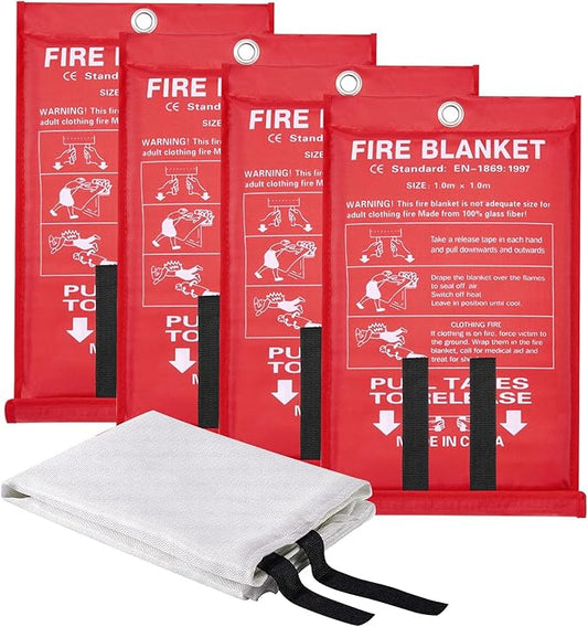 Emergency Fire Blanket - 4 Pack, Fire Suppression Blanket for Home and Kitchen, 40??x 40?? Fiberglass Fire Blanket (4)