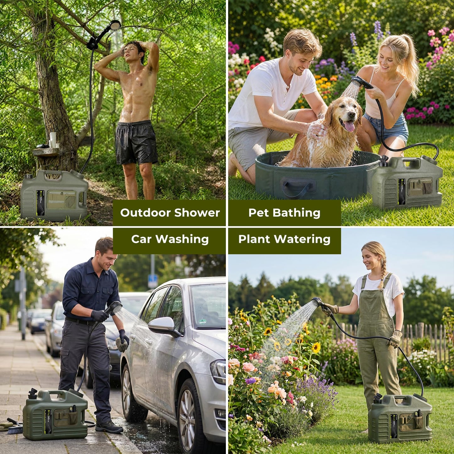Portable Camping Shower with 5 Gallon Water Jug, 8000mAh Rechargeable Camp Shower Kit, IPX8