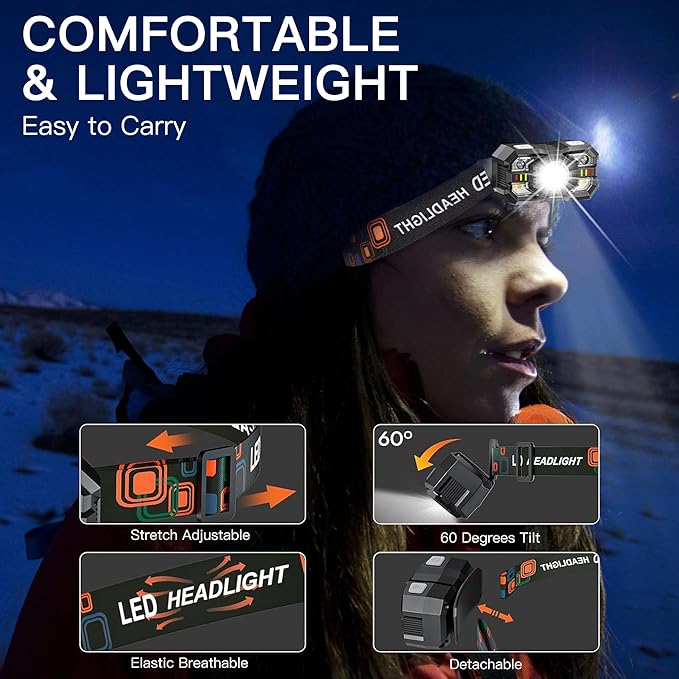 KunHe 10 Pack Headlamp Flashlight Head Lamps led Rechargeable Headlight Motion Sensor Head Lamp 10 Mode for Outdoor Camping Gear Hiking Fishing Running Cycling Headlight Emergency Lights for Home
