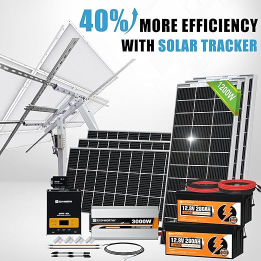 [Ultra] ECO-WORTHY 1200W 24V 5.52KWH Lithium Battery Solar System Off Grid:6pcs 195W Solar Panels+2Pcs 12.8V 280Ah Lithium Battery+60A MPPT Charge Controller+3000W Pure Sine Wave Inverter