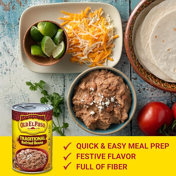 Old El Paso Traditional Canned Refried Beans, 1 Can, 16 oz (Pack of 12)