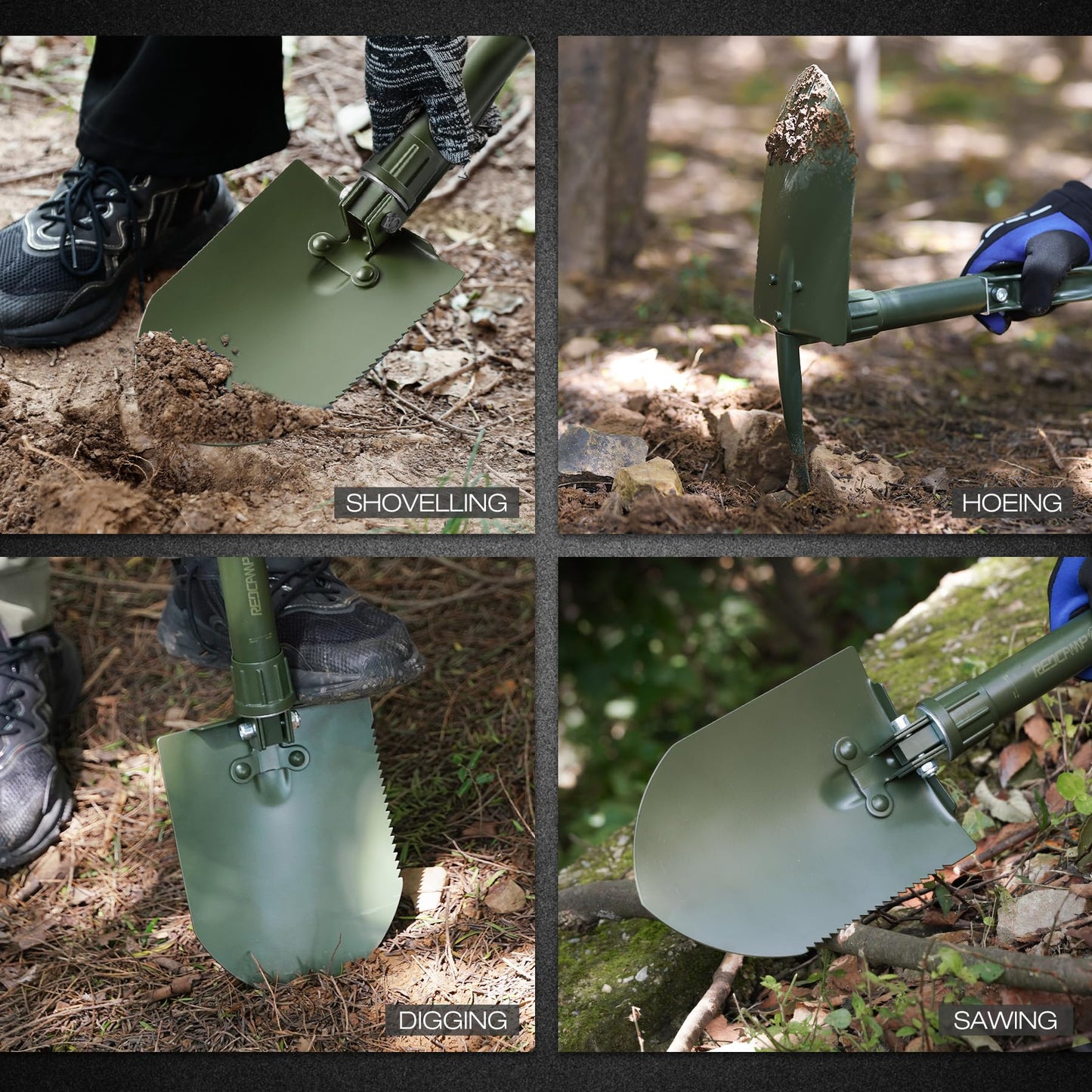 REDCAMP 23" Military Folding Camping Shovel w/Cover,Portable Shovel with High Manganese Steel