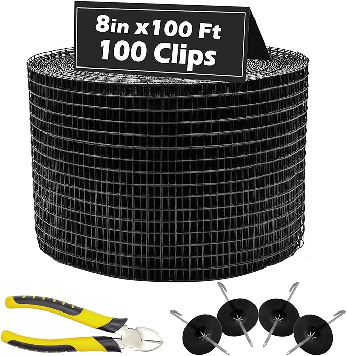 PROLEE 8 Inch X 100FT Solar Panel Bird/Critter Guard Anti-Rust with 100 Fastener Clips Rooftop Solar Panel Bird Wire Screen, Removable Without Damage