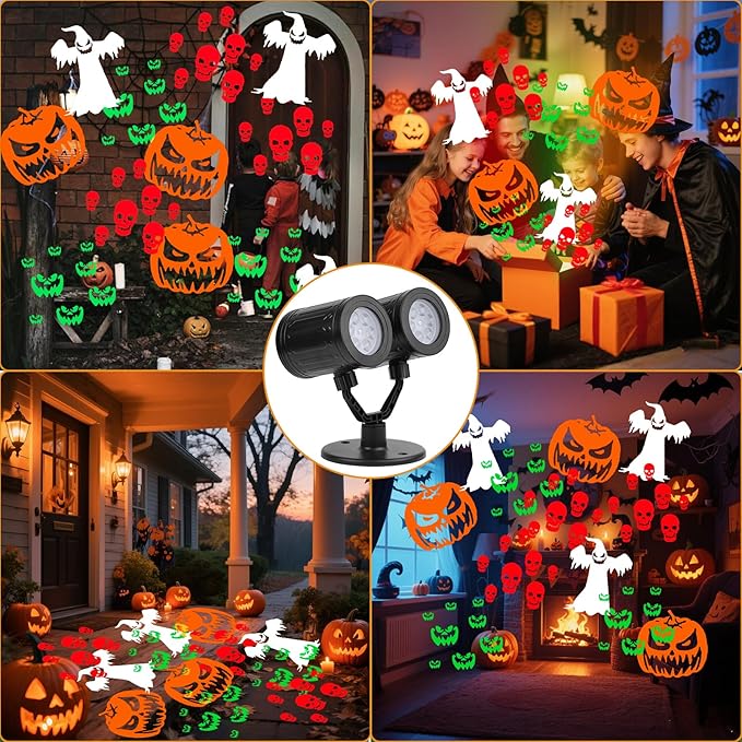 Halloween Projector Lights Outdoor, 2025 Upgraded Double Head Dynamic Rotating Halloween Light Projector Outdoor Waterproof for Home Window Garden Yard Decor