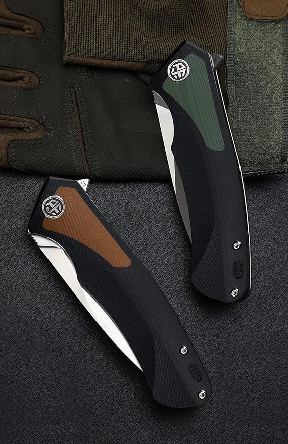 Petrified fish PF838 3.74" D2 steel folding knife outdoor tactical pocket knives G10 handle camping hunting Cutter EDC tool (Green, satin)