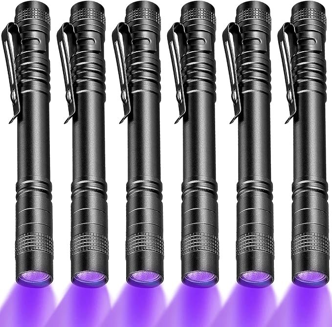 Honoson 6 Pieces UV Black Light Flashlight Small Blacklight Flashlights Pen Lights for Leak, Pet Urine, Hotel Inspection, Dry Stain and Dye Detector, 5.2 Inches Long