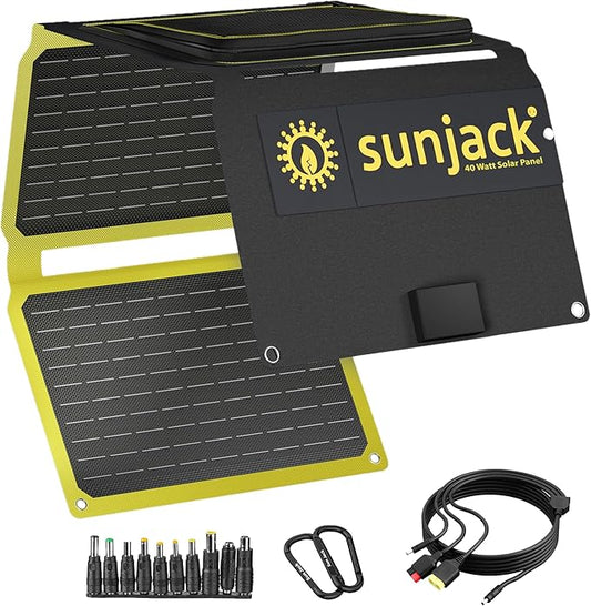 SunJack ??40 Watt Foldable Solar Panel, ETFE Waterproof Portable Solar Panel with Kickstands, USB-C PD30W, USB-A QC3.0, DC Output, Solar Panels for Camping, Hiking, Emergency Power