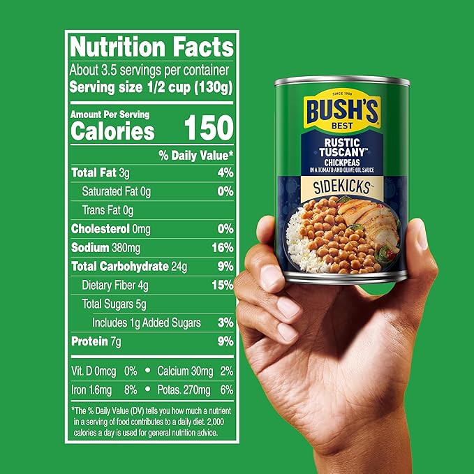 Bush's Best Garbanzos Chickpeas, Rustic Tuscany Flavor, Source Of Plant Based Protein And Fiber, Low Fat, Gluten Free, 15.5 oz