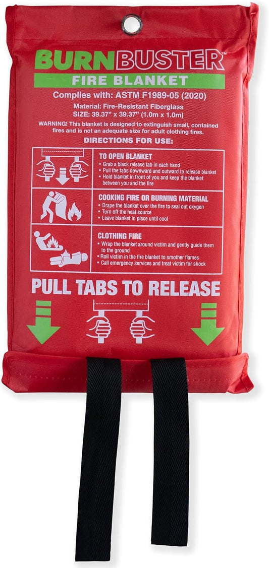 Emergency Fire Blanket - ASTM Certified Fire Suppression Blanket for Home, Kitchen, Grill, Camping, Car & More - 40" x 40" Flame Retardant Fabric, No Mess, Easy Deployment