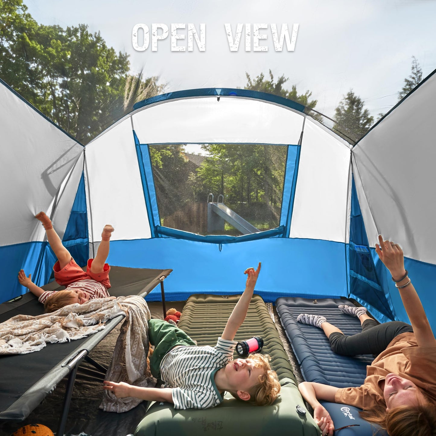 Portal 8 Person Family Camping Tent with Screen Porch, Weather Resistant Tunnel Tent with Rainfly