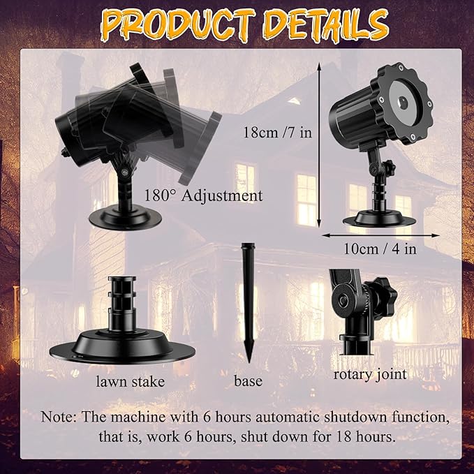 Halloween 3D Dynamic Ghost Spider Hologram Projector Light - Waterproof Outdoor for Window, Ground, Roof, Wall, Cemetery Decor