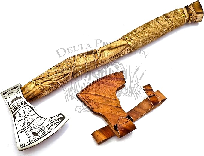 22-Inch Hand-Forged Viking Axe with Sheath, Hatchet with Sheath, Axe for Men, Survival Axe, Viking Bearded Camping Axe, Best Gift Axe