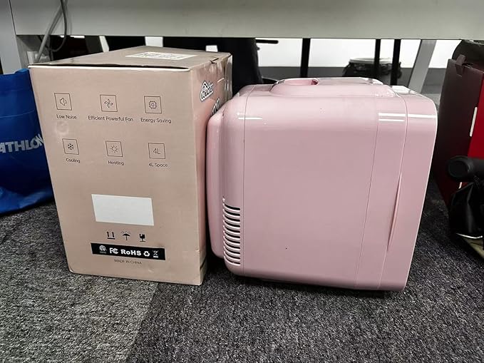 Skincare Fridge with Dimmable LED Light Mirror,4 Liter/6 Can Mini Fridge Skincare for Bedroom,Office, Car, Dorm,Cooler and Warmer, Portable Mini Fridge for Skin Care, Cosmetics, Food,Pink