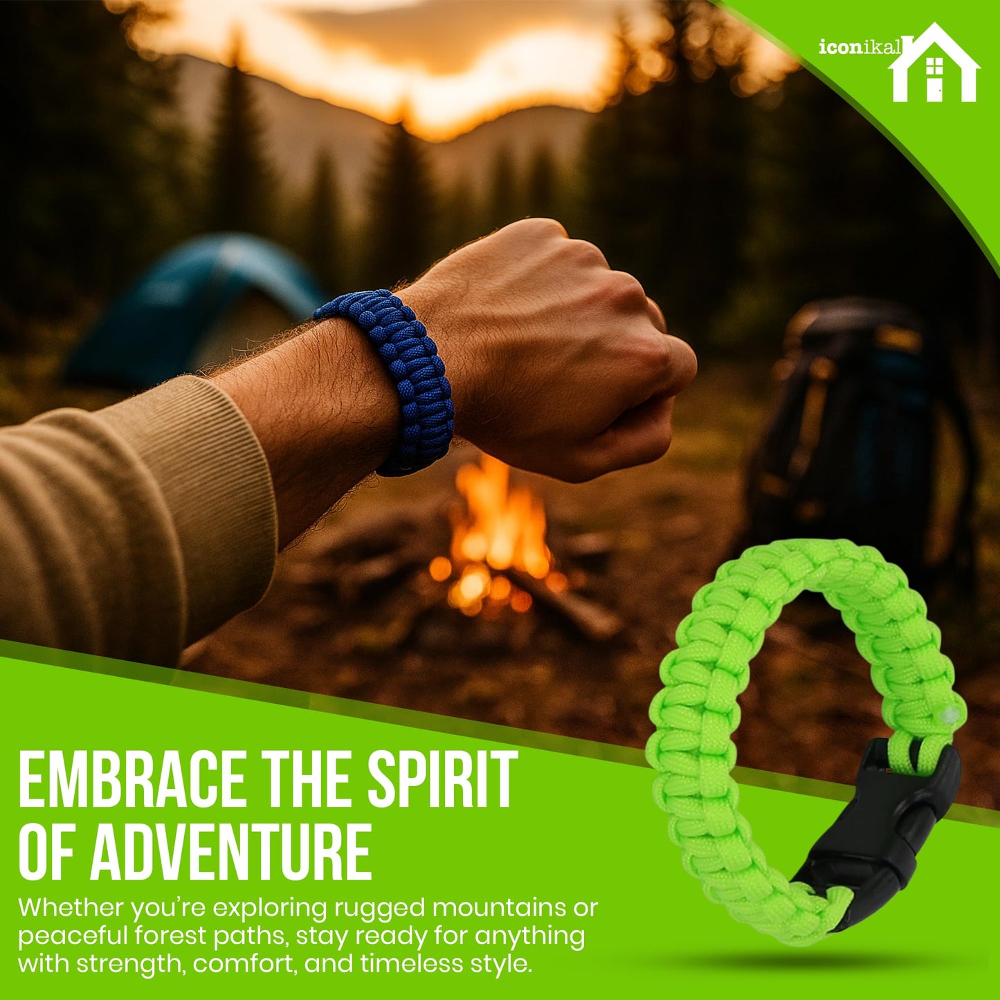Iconikal 12-Pack Paracord Survival Bracelets Quick-Release Clip