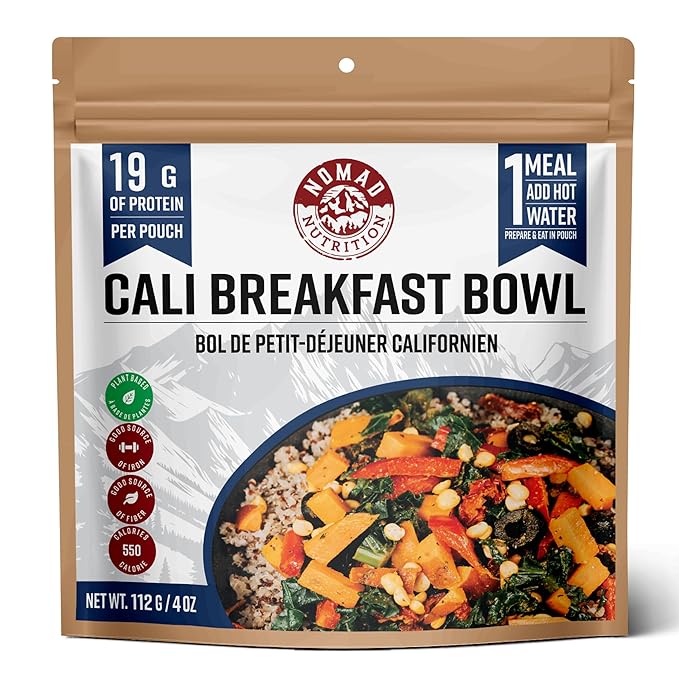 Nomad Nutrition Cali Breakfast Bowl | Instant Freeze Dried Backpacking & Camping Food | Plant-Based, Non-GMO Hiking Meals with High-Energy, Vegan, Gluten-Free | 112g - 1 Pack