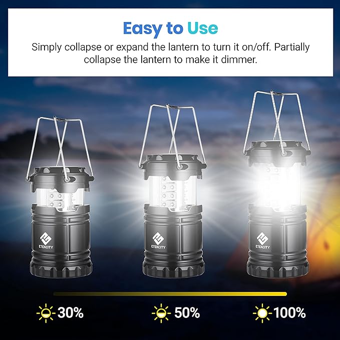 Etekcity Lantern Camping Essentials Lights, Led Flashlight for Power Outages, Survival Gear and Supplies for Emergency, Hurricane Preparedness Items , Battery Operated Lamp, 2 Pack, Black