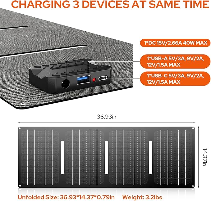 Portable Power Station with Foldable 40W Solar Panel, 100W Solar Powered Generator with Panels,110V AC Outlet Camping Solar Power Bank 146Wh DC Battery Pack for Smart Device RV Outdoor Power Outage