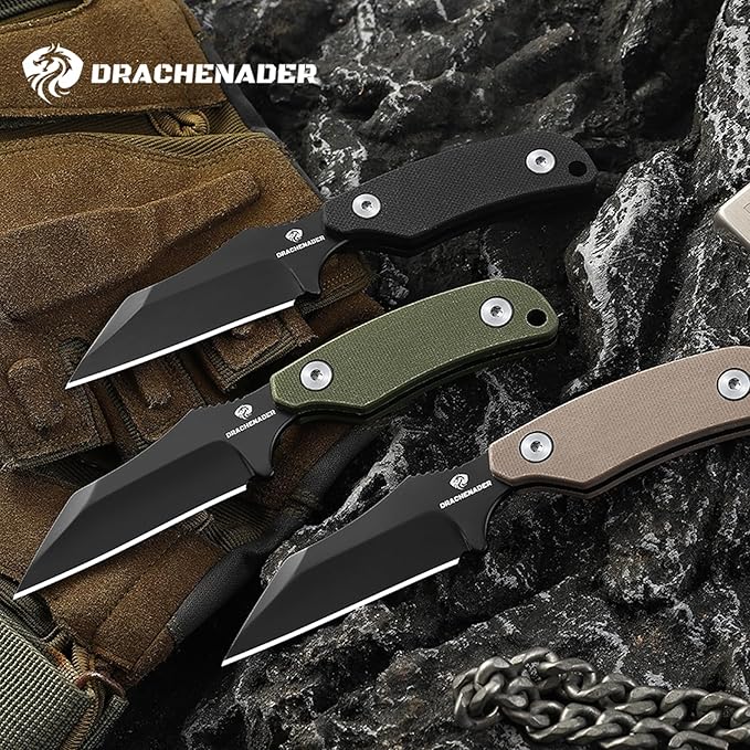 X-WH 5.78" Neck Knife with Sheath and Necklace, D2 Steel EDC Mini Fixed Blade Knife Horizontal Carry Full Tang Small Wharncliffe Knife with G10 Handle