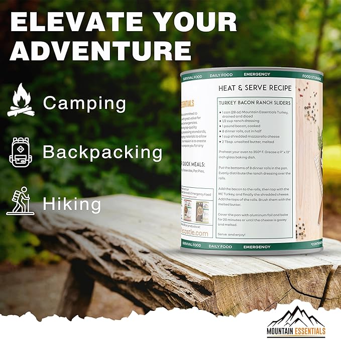 MOUNTAIN ESSENTIALS All Natural Canned Turkey 28 Oz – Fully Cooked, Ready to Eat White Meat – Pantry Staple for Daily Meals, Emergency, Survival & Camping – 5-Year Shelf Life – Made in USA – 6 Pack
