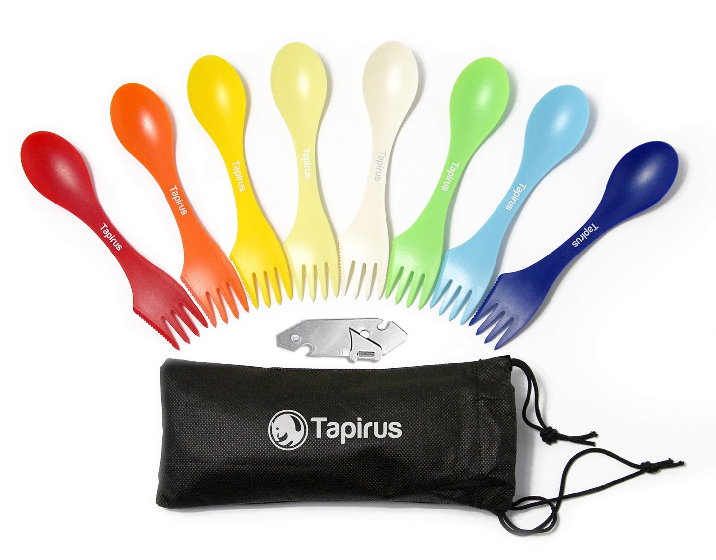 Tapirus - Camping Sporks to Go V8 Set - 7" BPA Free Plastic Sporks Reusable - Camping Spoon Fork