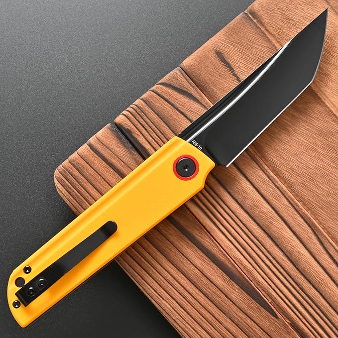 FF15 Folding Pocket Knife, AUS-10 Steel Blade G10 Handle EDC Tool Knife Pocket Clip for Men Women Outdoor Camping, Hunting, Survival(Yellow)