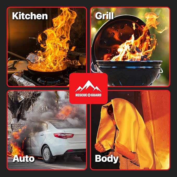 Emergency Fire Blanket - 4-Pack 40?�x40??Stay Prepared With Our Fireproof Blanket Extinguish Flames for Your Home Kitchen - Be a hero with first house must haves along with Extinguisher - Home Safety