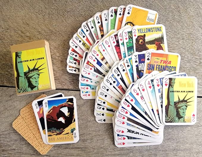 Travel USA Playing Cards (Poker Deck 54 Cards All Different) Vintage USA Airline Railroad Travel Poster