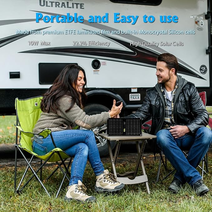 Portable Solar Panel (5V 2A Max) with USB-A Port for Cell Phone, Fan, Flashlight, IPX4 Waterproof Solar Panels, Foldable Solar Charger for Outdoor Camping, Hiking, Travel, Backpacking